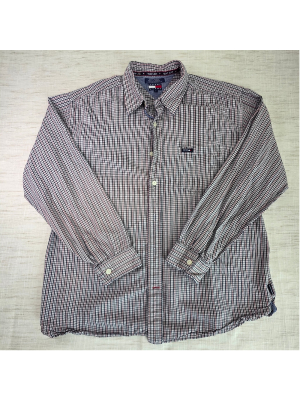 Tommy Jeans Casual Button Down Shirt XL Grey Red Plaid